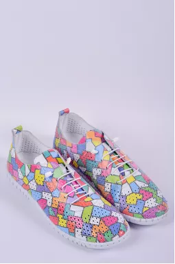 Кожаные туфли с перфорированным разноцветным верхом больших размеров