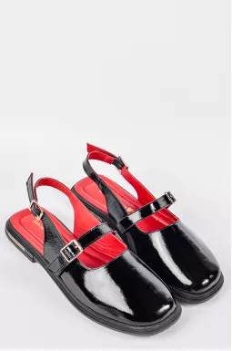 Лакові чорні туфлі з відкритою п’яткою і регульованим ремінцем великих розмірів