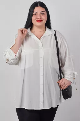 Туніка з фактурної жатки та з декоративними зав’язками великих розмірів