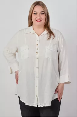 Туніка в молочному відтінку з мереживними акцентами великих розмірів
