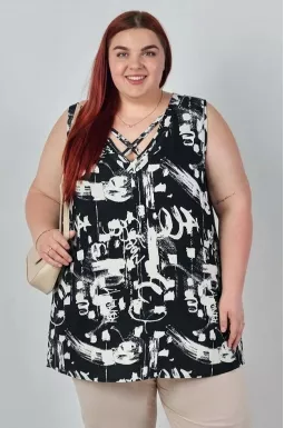 Туніка-майка з контрастним принтом і виразним верхом великих розмірів