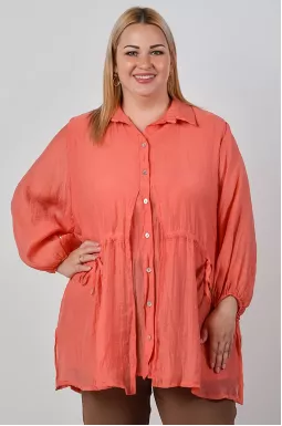 Туніка з фактурної тканини з декоративними зав’язками великих розмірів