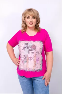 Футболка розовая с принтом батал