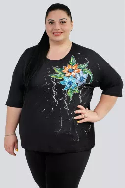 Футболка с принтом цветы супер батал