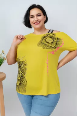 Футболка с бретелей на плече батал