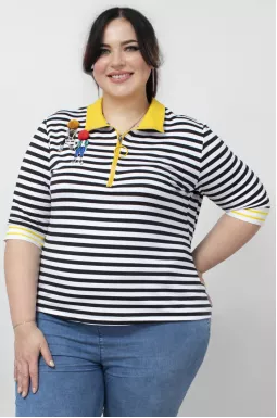 Лонгслів короткий в горизонтальну смужку батал