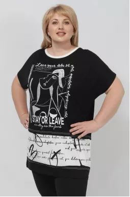 Черно-белая футболка в стильный принт батал