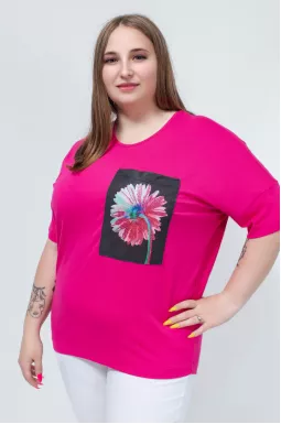 Футболка с карманом в принт и блестки батал