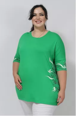 Футболка в принт и блестки по бокам супер батал