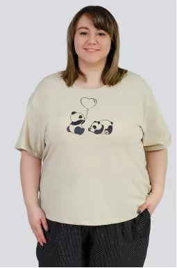 Котонова футболка з принтом панди великих розмірів