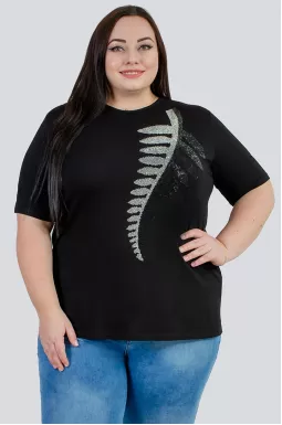 Футболка черная с серебристым декором больших размеров