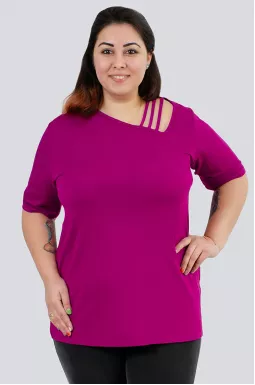 Футболка кольору фуксія з декором великих розмірів