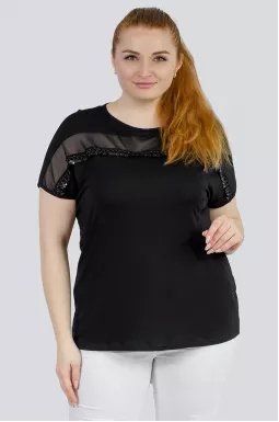 Футболка с сеткой и пайетками больших размеров