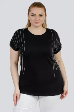 Элегантная черная футболка с декором больших размеров