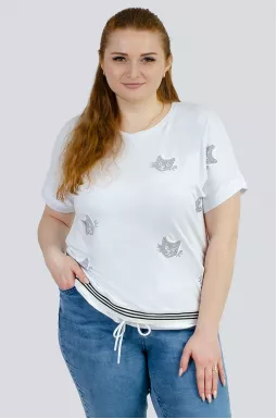 Футболка декорована котиками зі стразами великих розмірів