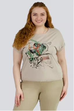 Футболка з принтом та паєтками великих розмірів
