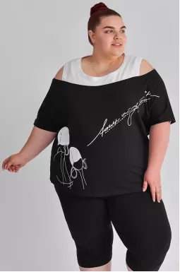 Футболка трикотажная с открытыми плечами больших размеров