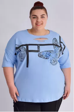 Футболка с вырезным декором и принтом больших размеров