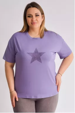 Футболка короткая с декором в форме звезды из стразов больших размеров