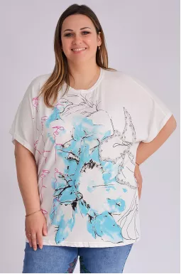 Футболка длинная с принтом, бусинами и надписями больших размеров