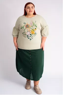 Блуза коротка з принтом та вишивкою великих розмірів