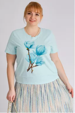 Трикотажная футболка с принтом цветы больших размеров