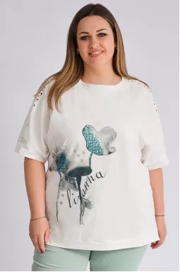 Футболка с кружевом и пайетками больших размеров