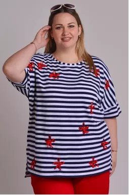 Футболка полосатая с украшениями больших размеров