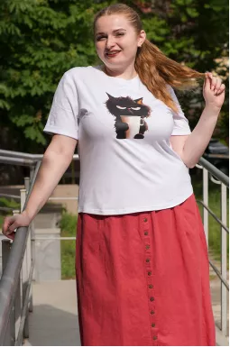 Футболка біла з котиком великих розмірів