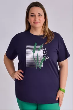 Футболка темно-синяя с принтом больших размеров