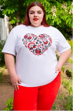Футболка с орнаментом петриковской росписи больших размеров