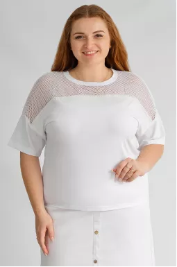 Футболка з декоративною сіткою та перлинами великих розмірів