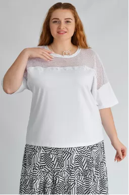 Футболка белого цвета с кружевом и сеткой больших размеров