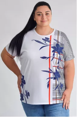 Футболка длинная с цветочно-геометрическим принтом больших размеров