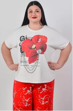 Футболка довга з графічним малюнком та камінціями великих розмірів