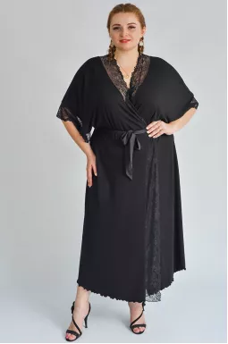 Халат длинный  с кружевом супер батал