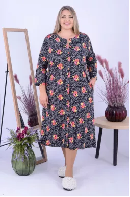 Халат удлиненный с цветочным принтом батал