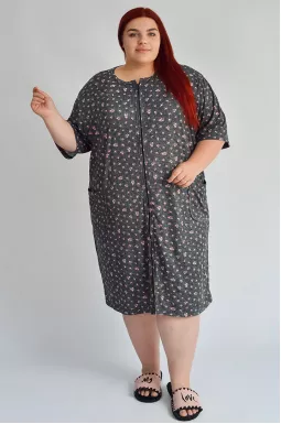 Халат короткий в мелкий цветочный принт больших размеров