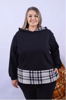 Худі подовжене з клітчатими вставками батал