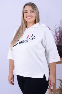 Стильне худі з принтом і капюшоном супер батал