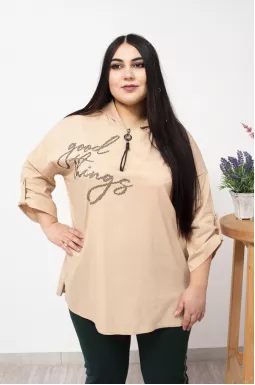 Худі стрейч котон з принтом декором та блискітками батал