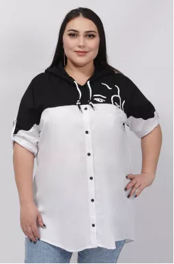 Легке двокольорове худі з принтом батал