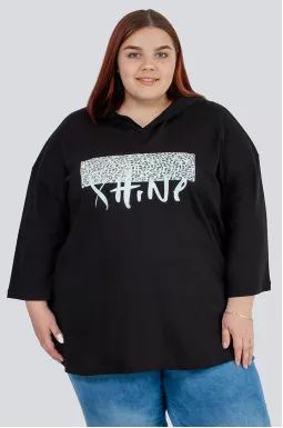 Стильное худи с принтом и жемчужинами больших размеров