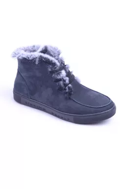 Зимние меховые ботинки из нубука графит больших размеров