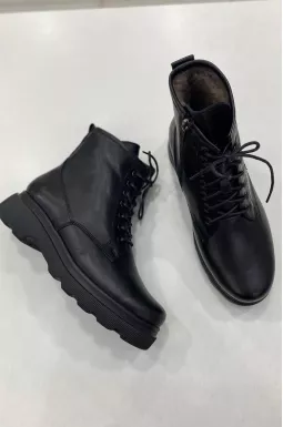 Зимние кожаные ботинки со шнуровкой больших размеров