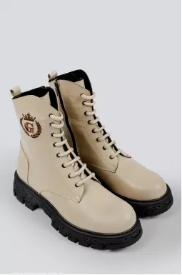 Ботинки бежевые на подошве в текстурный узор больших размеров