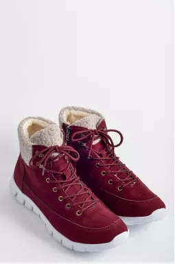 Ботинки бордовые из экозамши на шнурках и молнии больших размеров