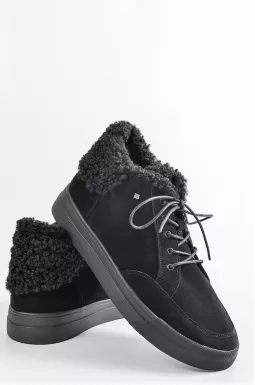 Чорні зимові черевики із замші на шнурівці великих розмірів