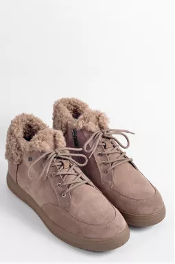 Замшеві зимові черевики кольору мокко зі шнурівкою великих розмірів