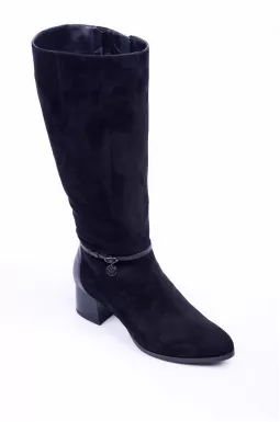 Замшевые сапоги с кожаными вставками на каблуках больших размеров